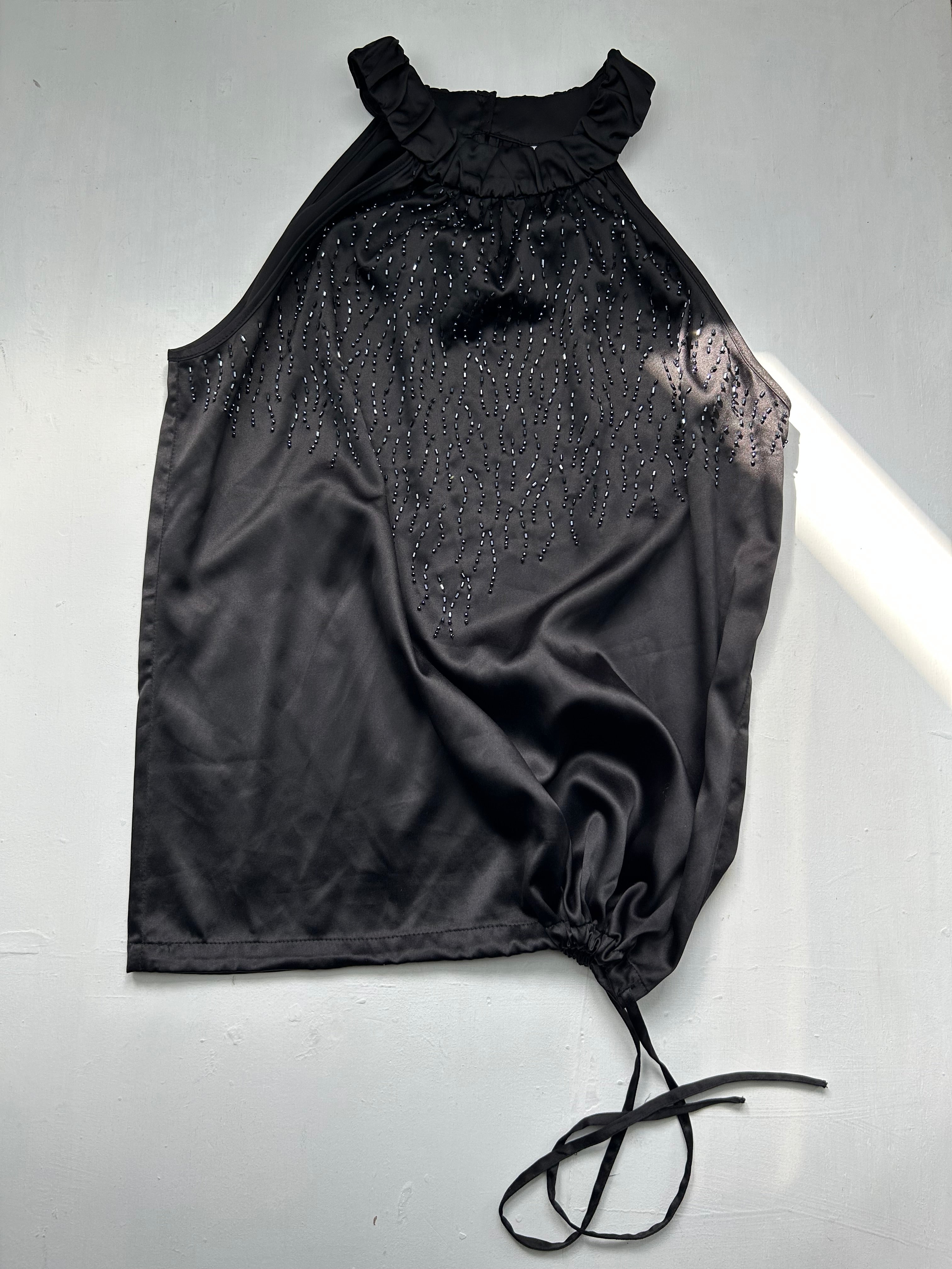 Black silky halter top (M/L)