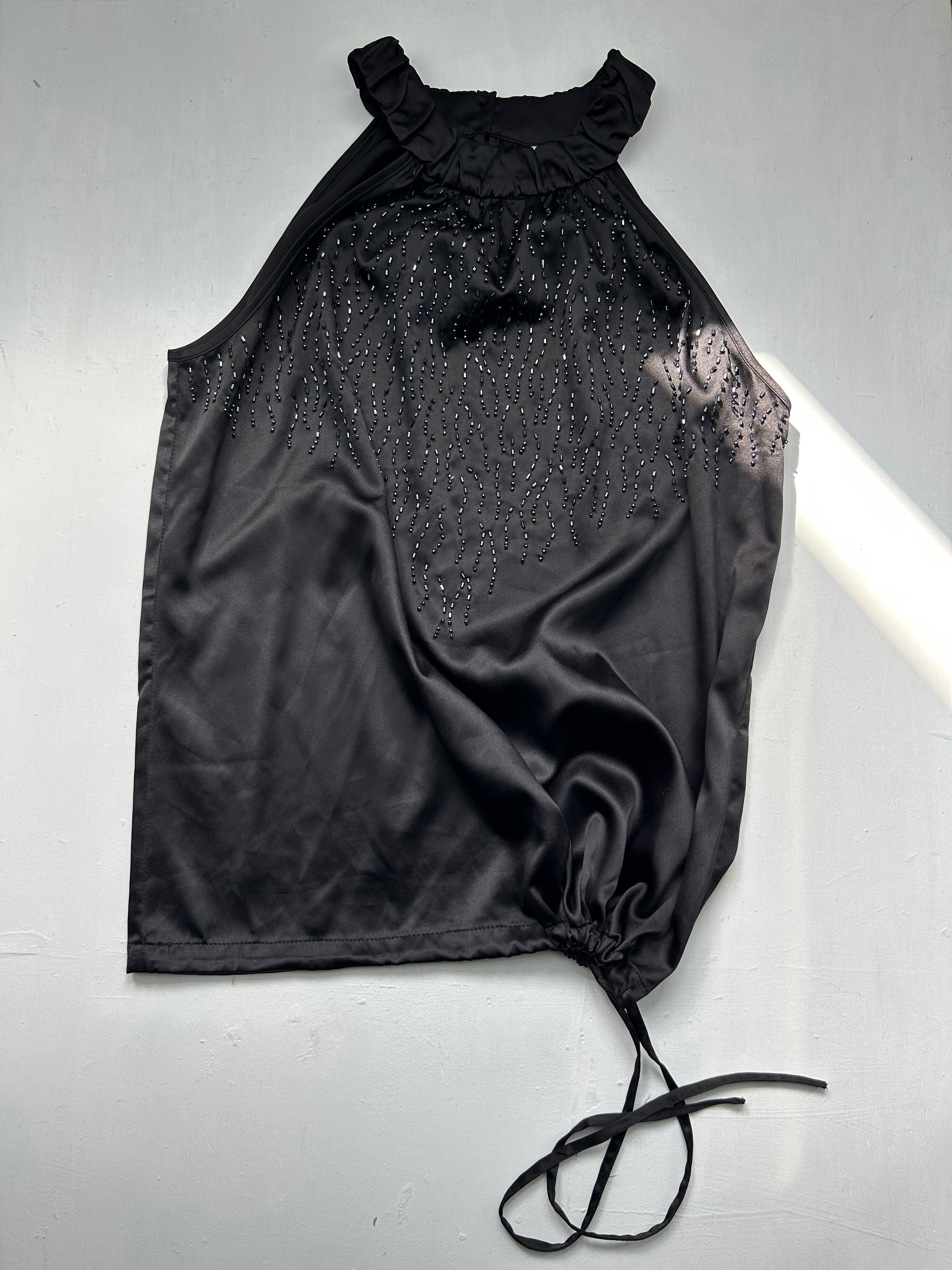 Black silky halter top (M/L)