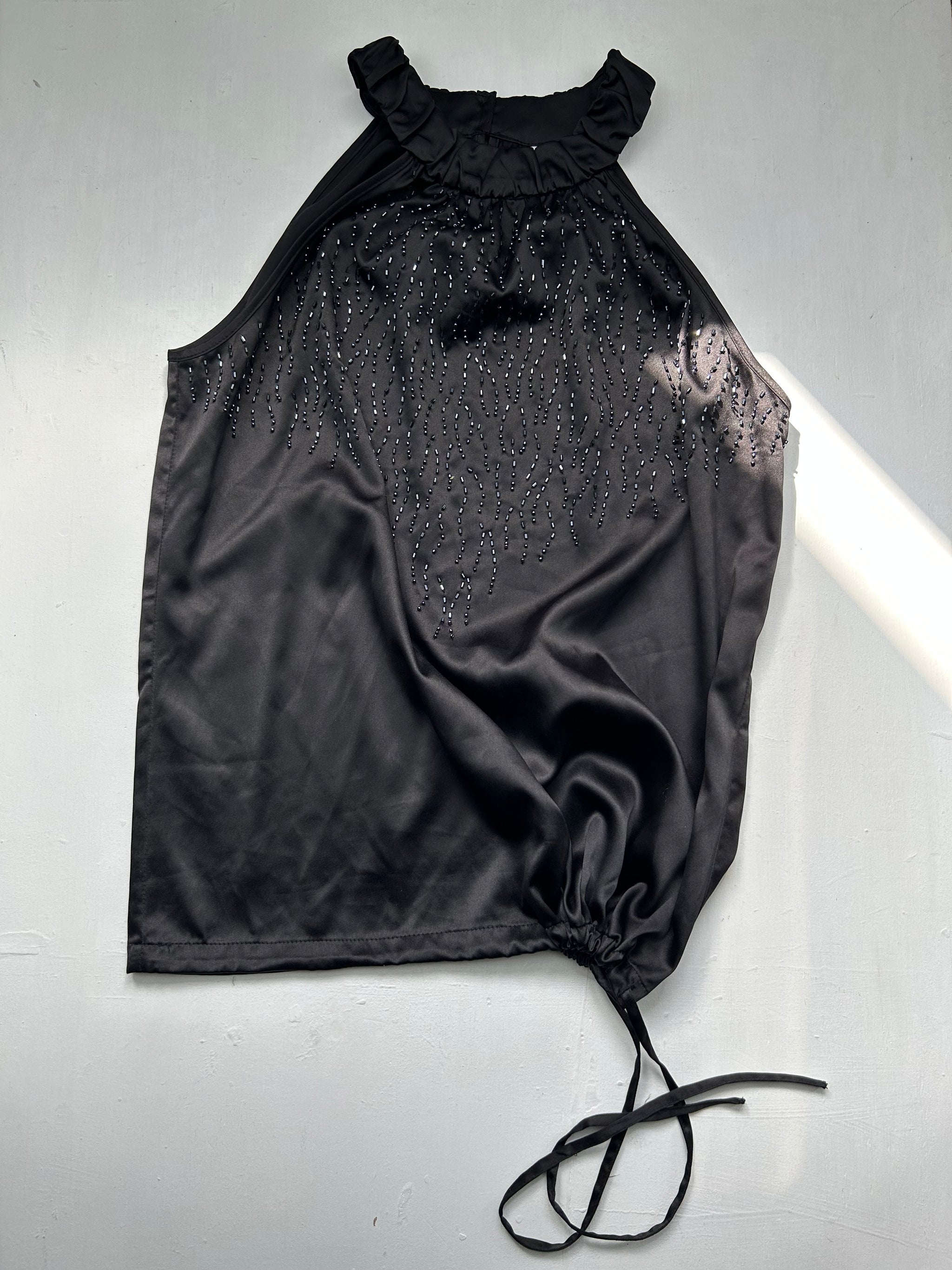Black silky halter top (M/L)