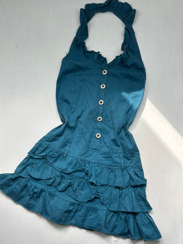 Blue pleated halter mini dress (S)