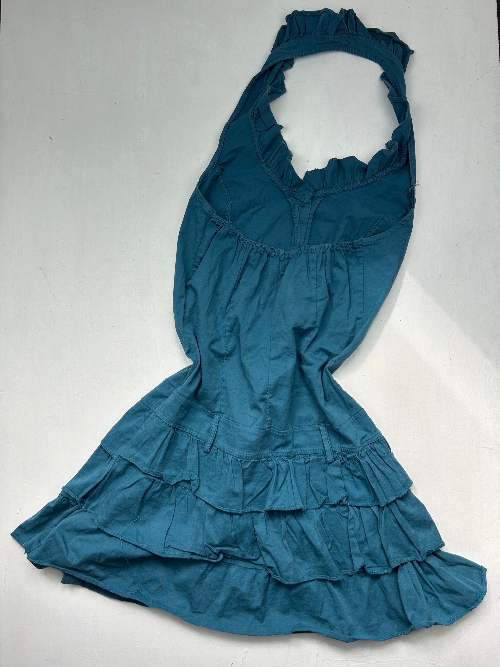 Blue pleated halter mini dress (S)