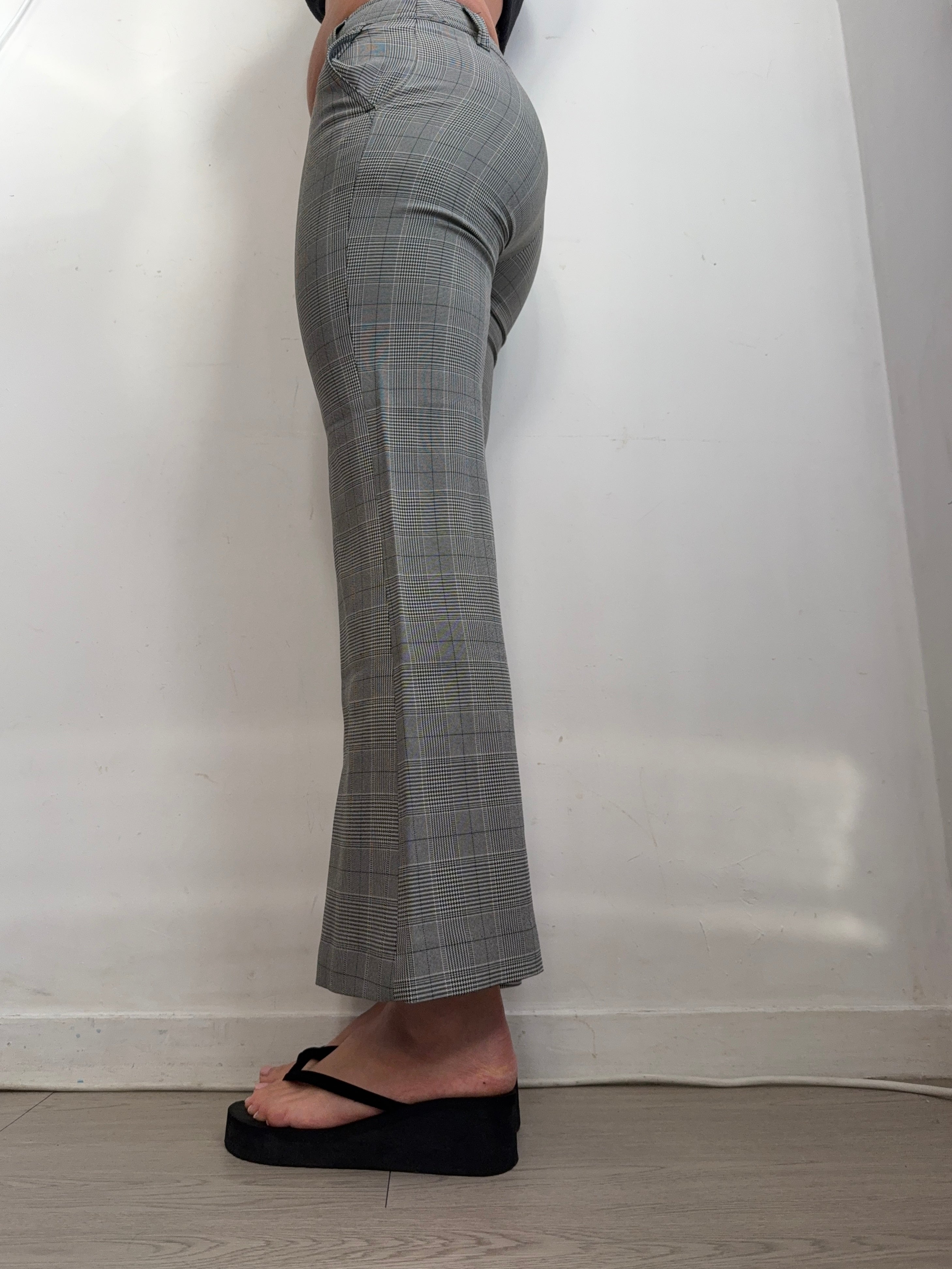 Grey check print office pants (S)
