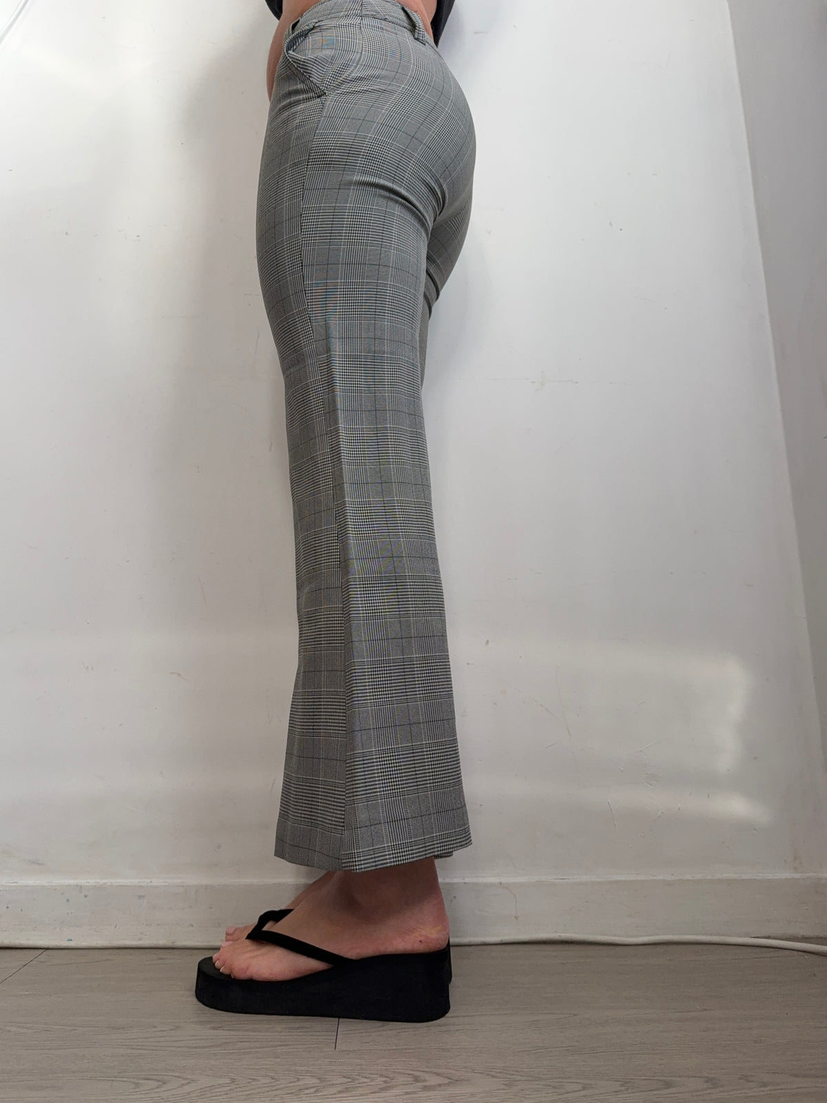 Grey check print office pants (S)