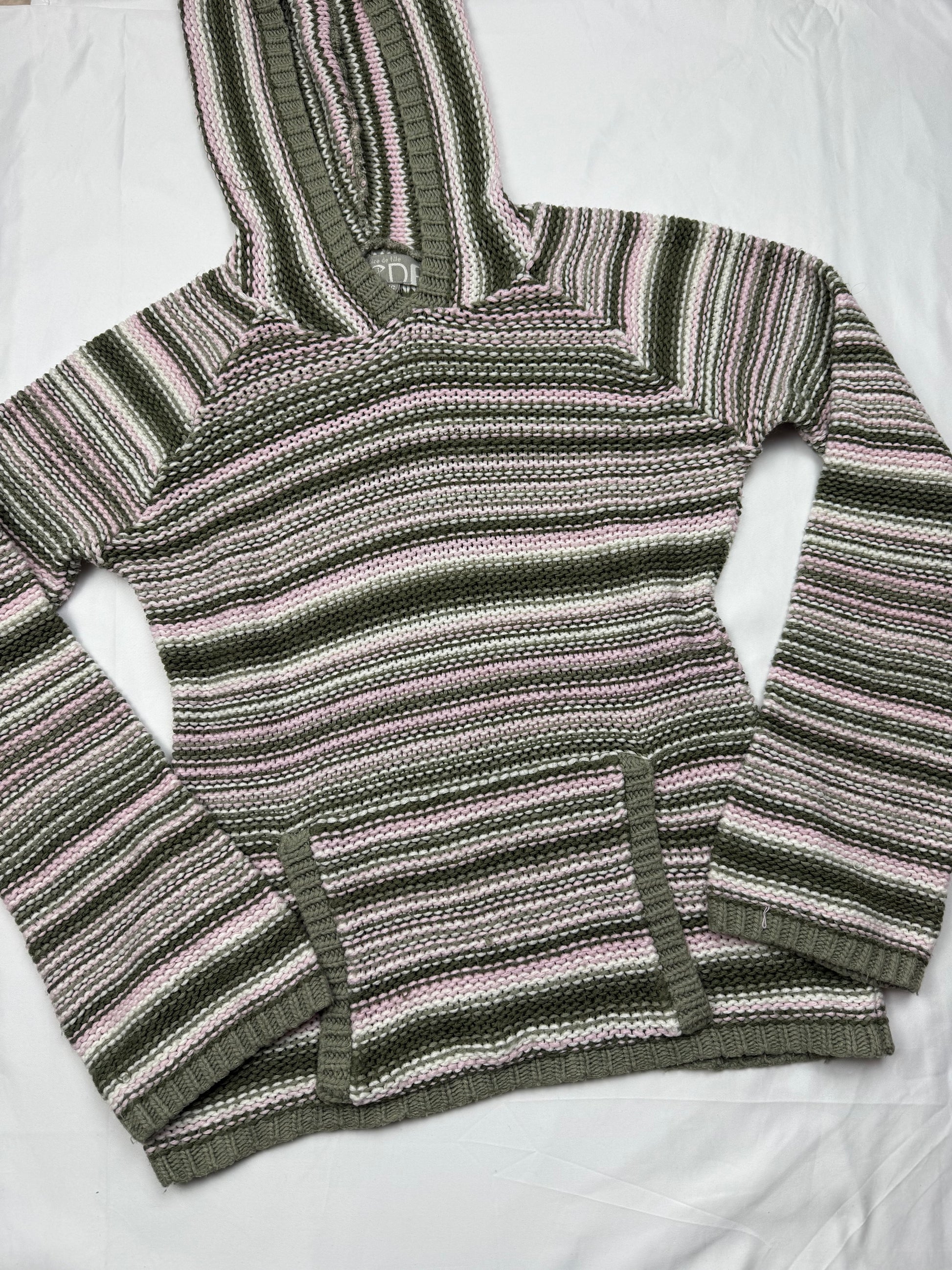 Khaki striped hooded knitted jumper (S/M)