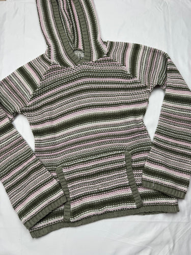 Khaki striped hooded knitted jumper (S/M)