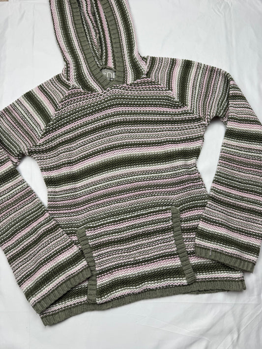 Khaki striped hooded knitted jumper (S/M)