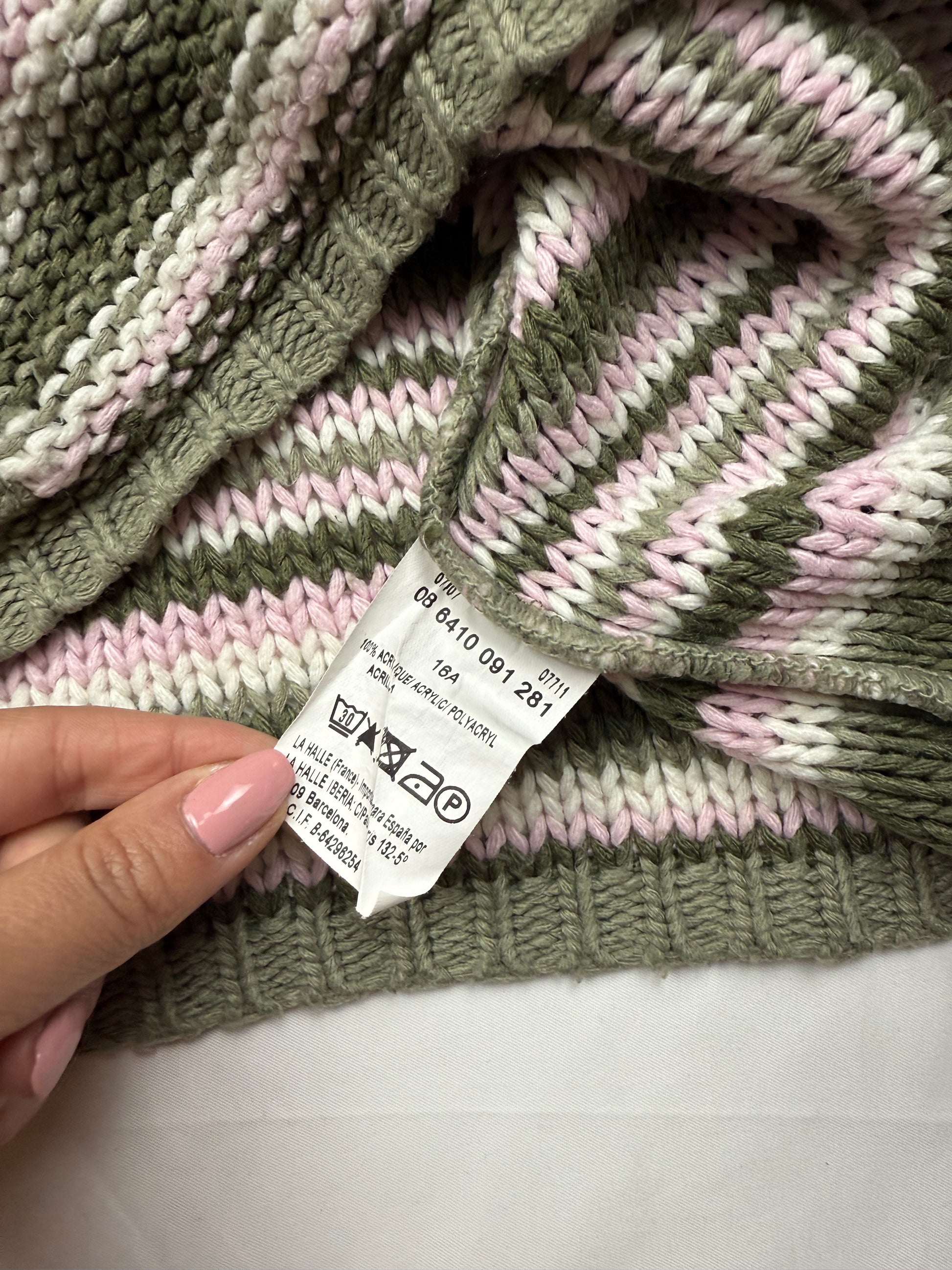 Khaki striped hooded knitted jumper (S/M)