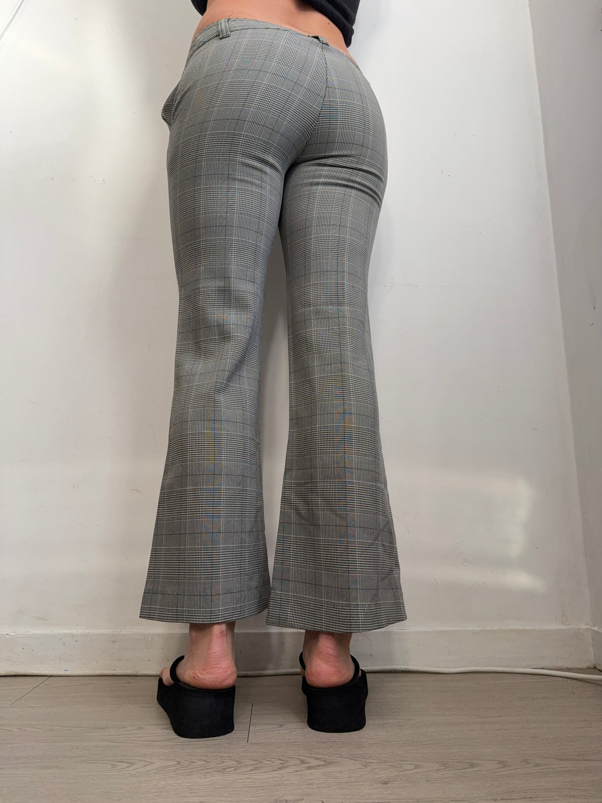 Grey check print office pants (S)