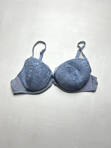 Baby blue lace balcony floral print vintage bra (95D)