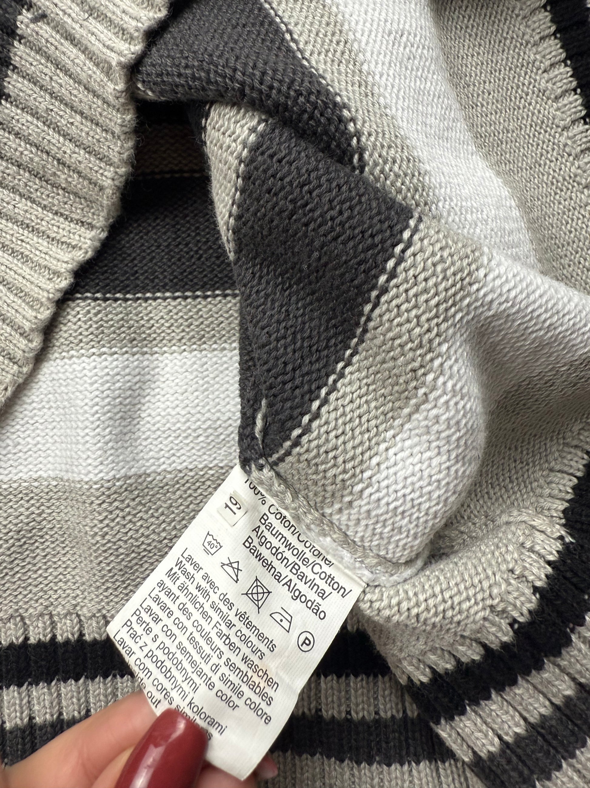 Beige V neck striped 100% cotton jumper (L)