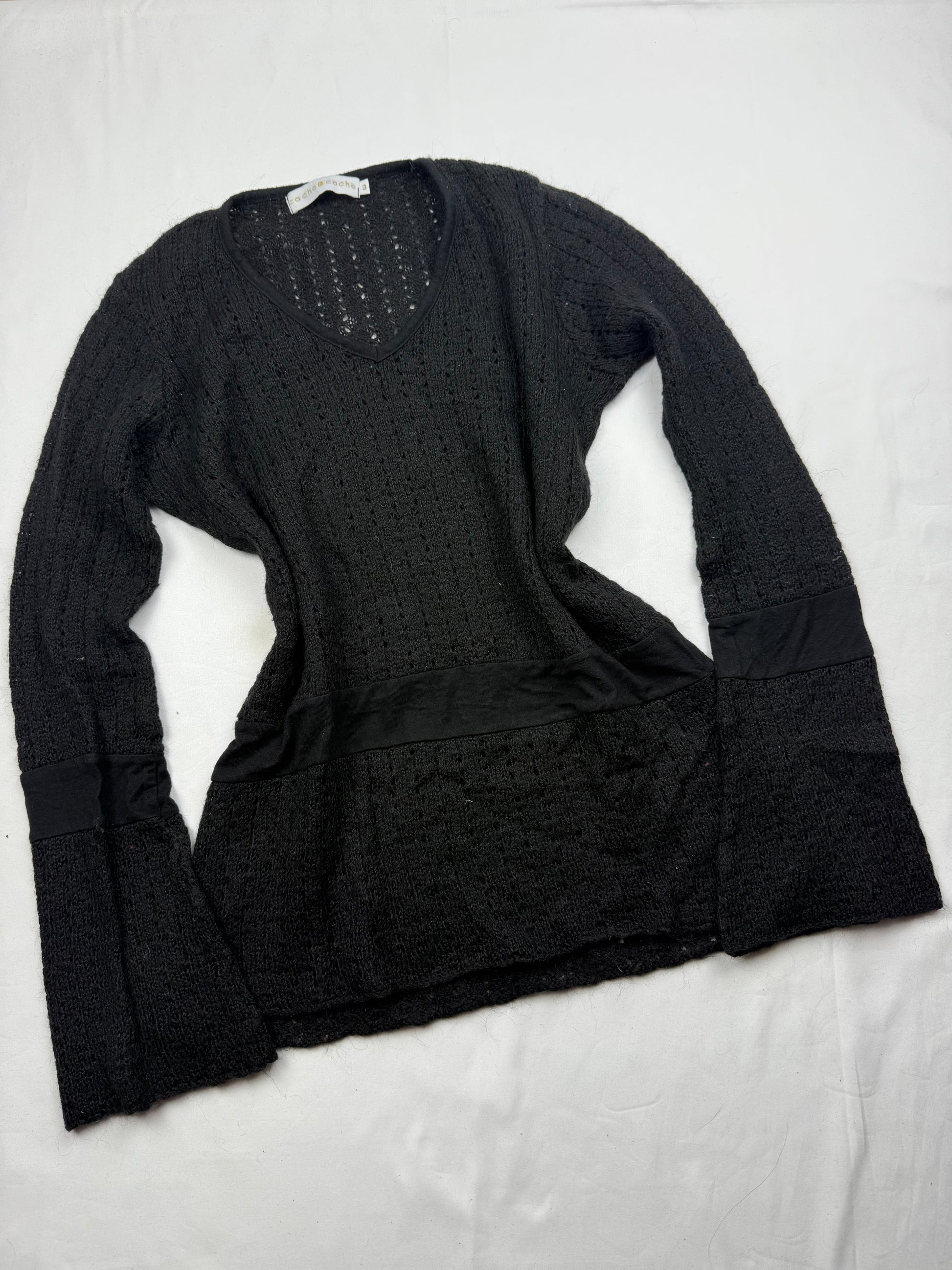 Black crochet tight fit flared sleeves jumper (S)