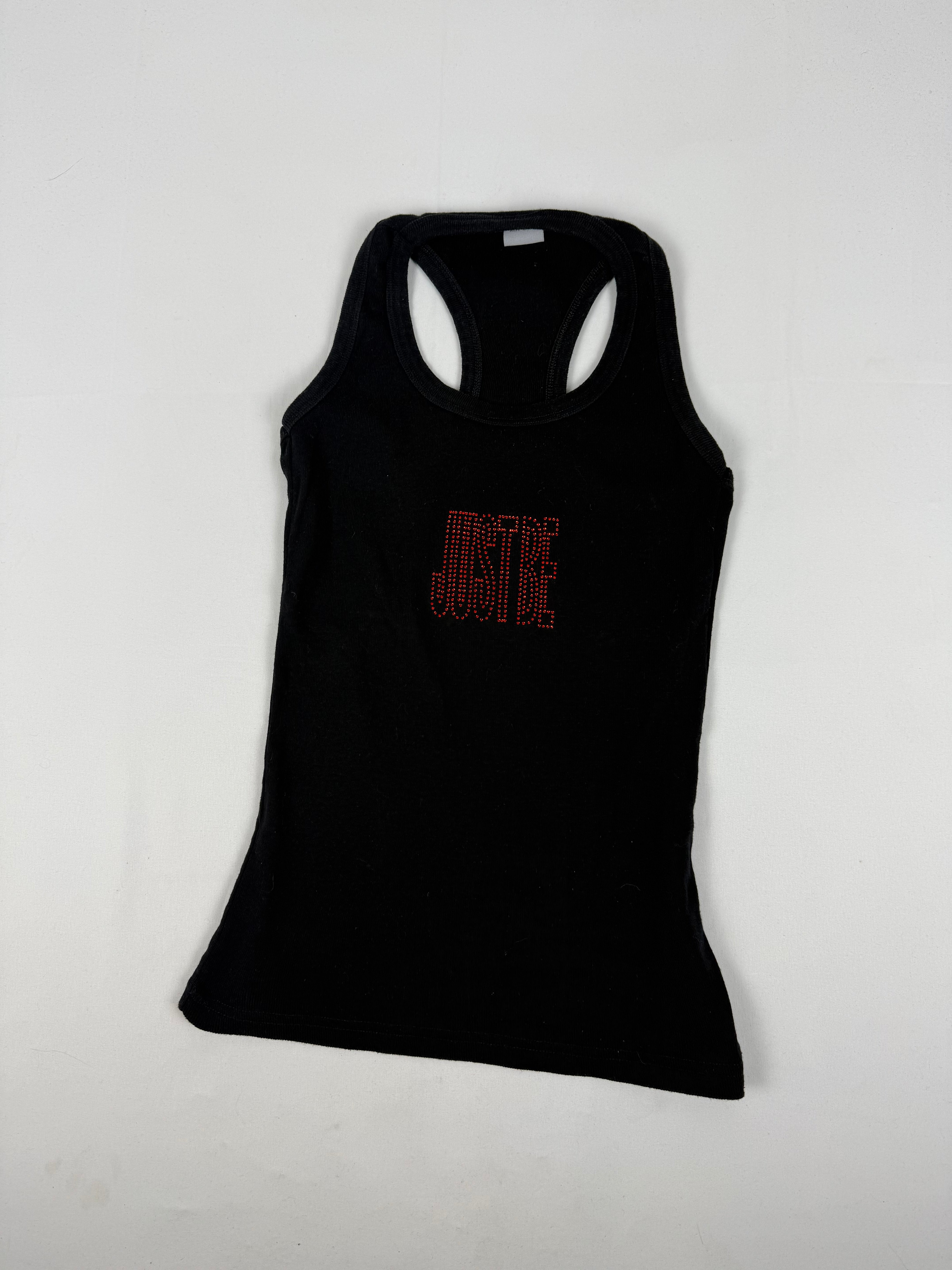 Black ribbed rhinestones logo tank top (S/M)
