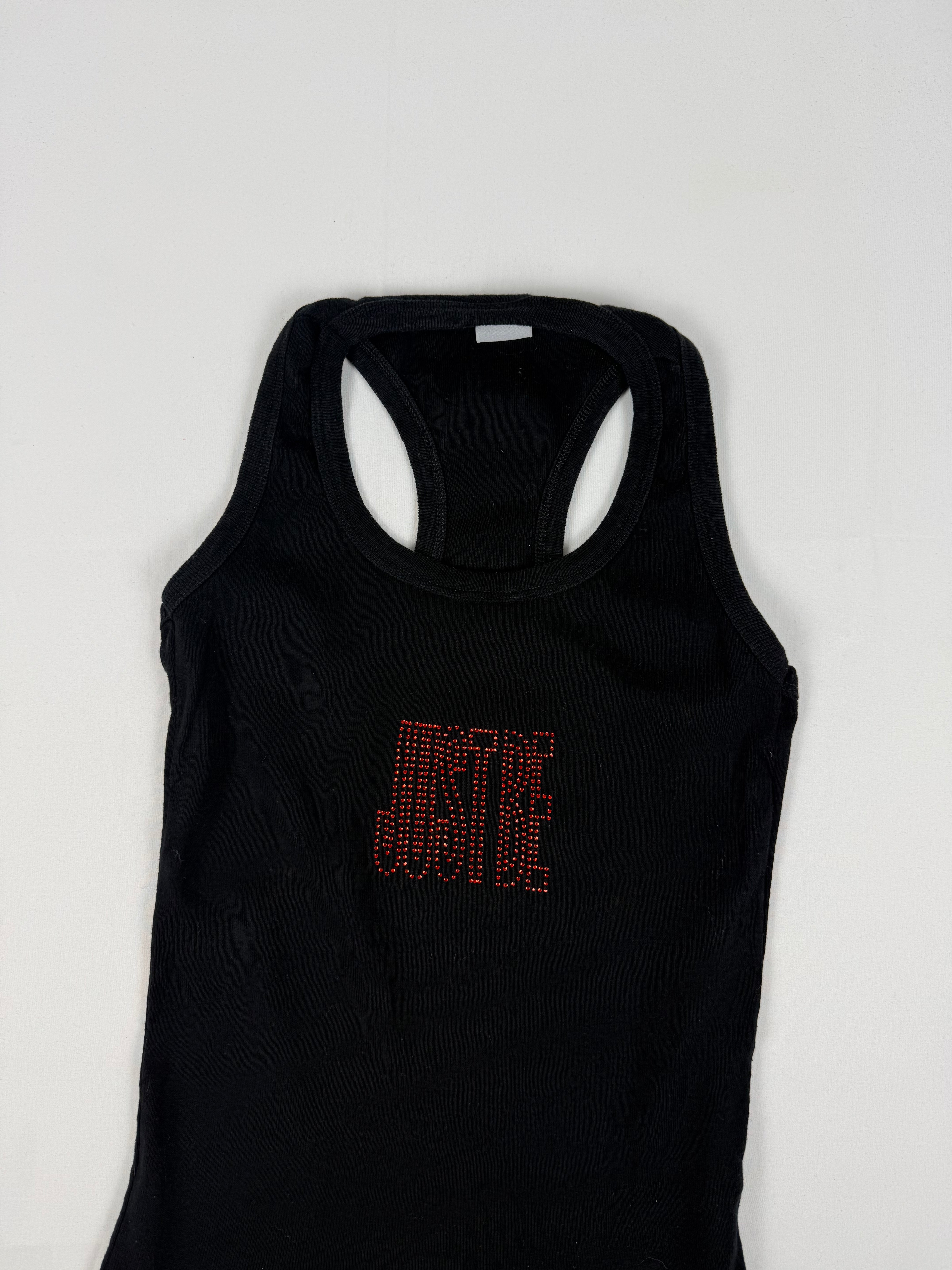 Black ribbed rhinestones logo tank top (S/M)