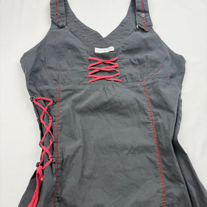 Grey & red lace up utility mini dress (S/M)