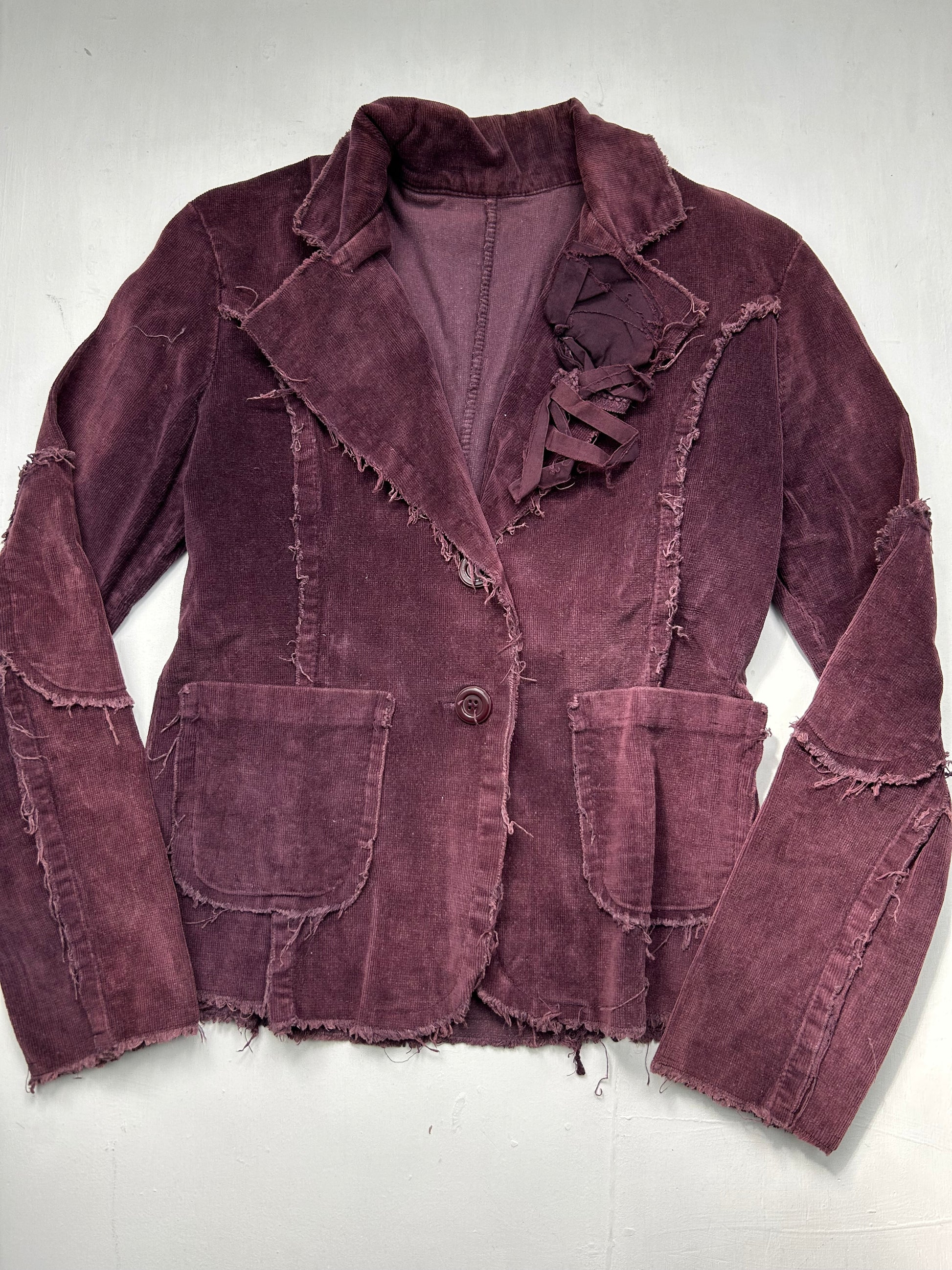 Purple ribbed velvet denim office blazer jacket (S)