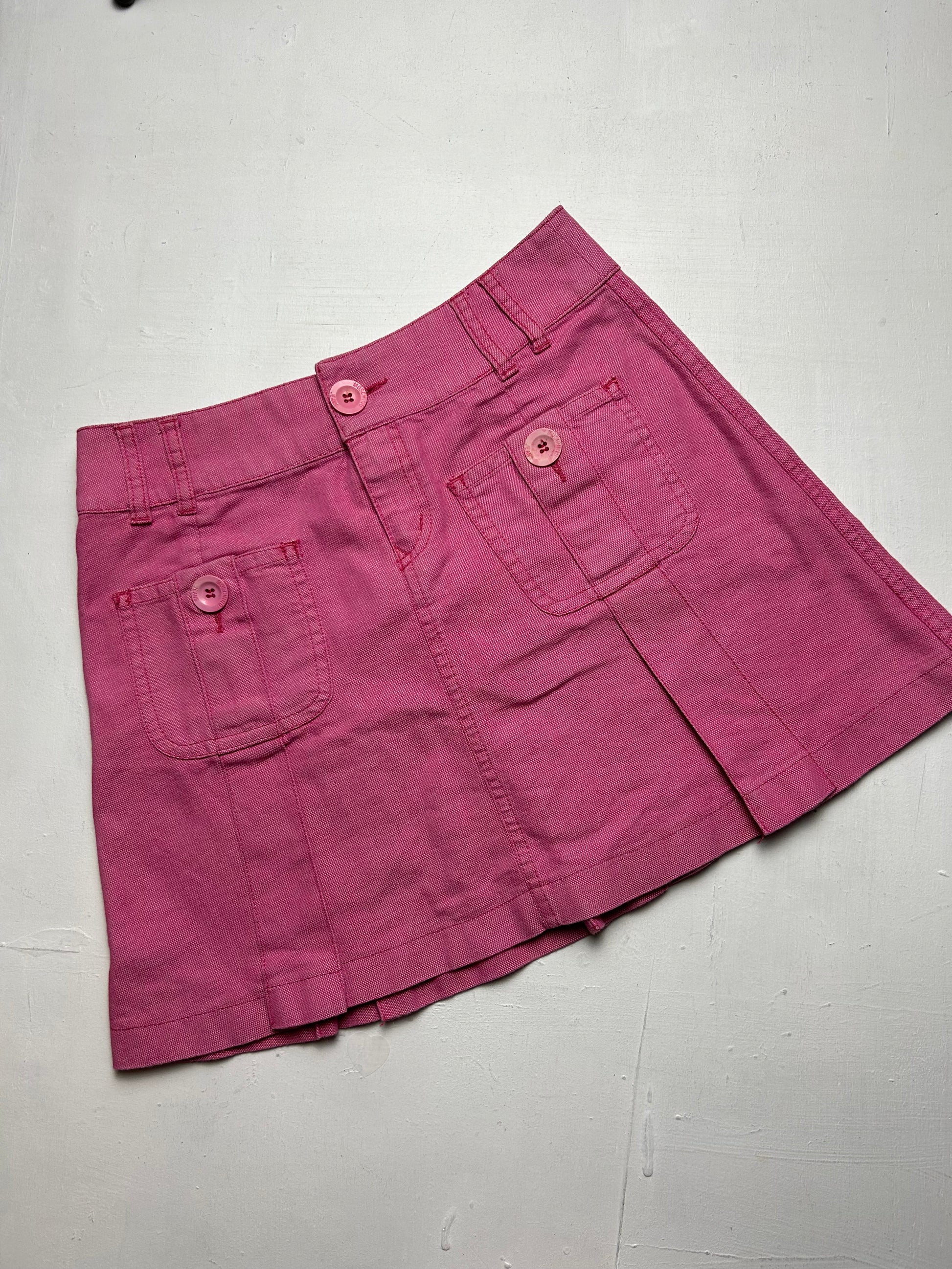 Pink mid rise denim mini / micro pleated skirt 90s y2k vintage (XS)