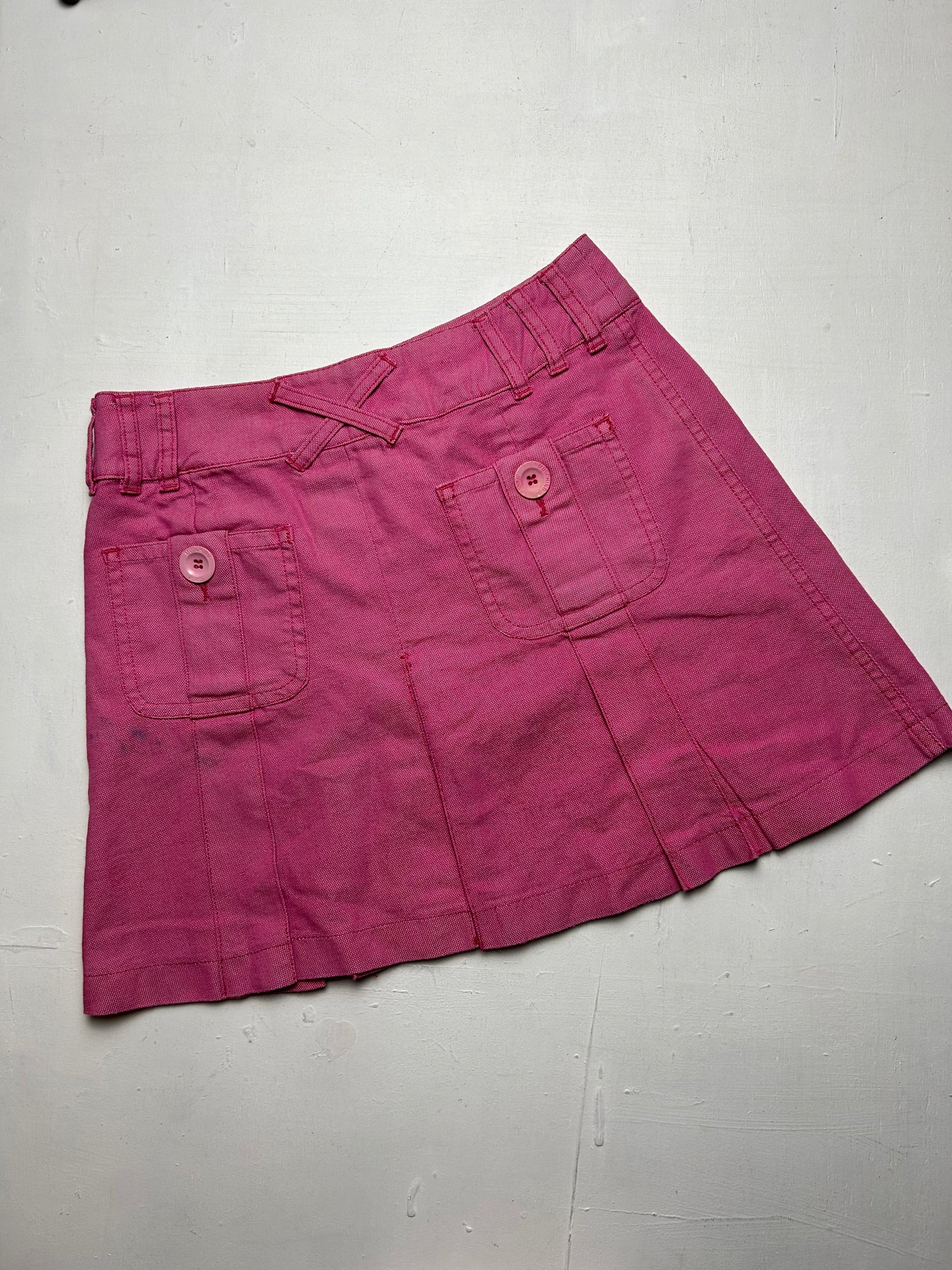 Pink mid rise denim mini / micro pleated skirt 90s y2k vintage (XS)