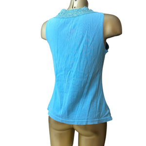 Blue cotton lace neck tank top (XL)