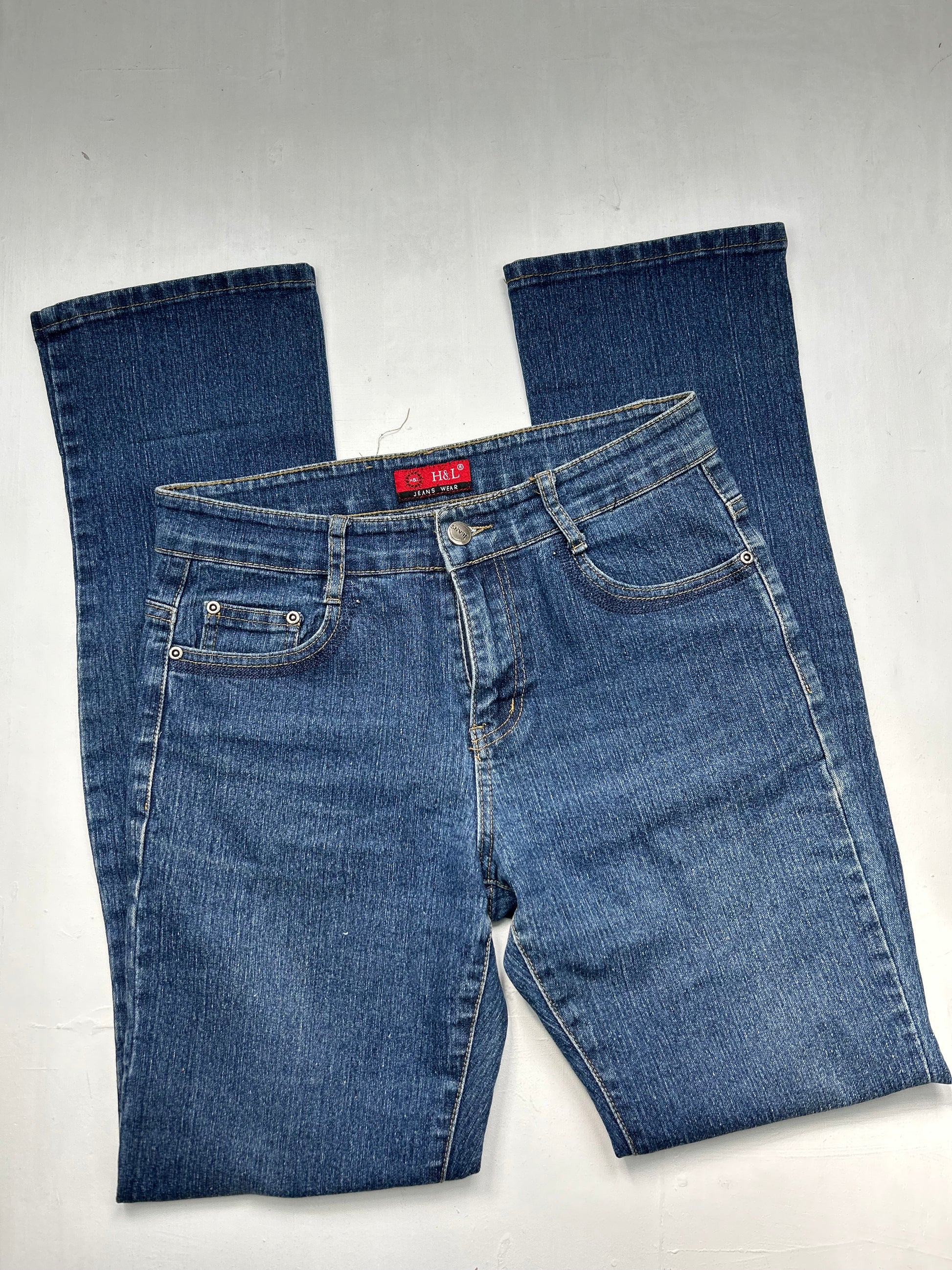 Blue denim mid waist straight legs pants (S)