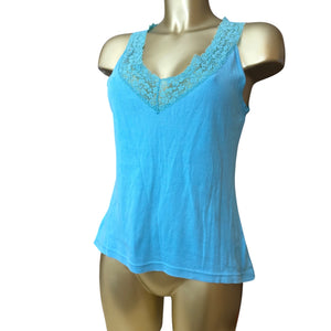 Blue cotton lace neck tank top (XL)