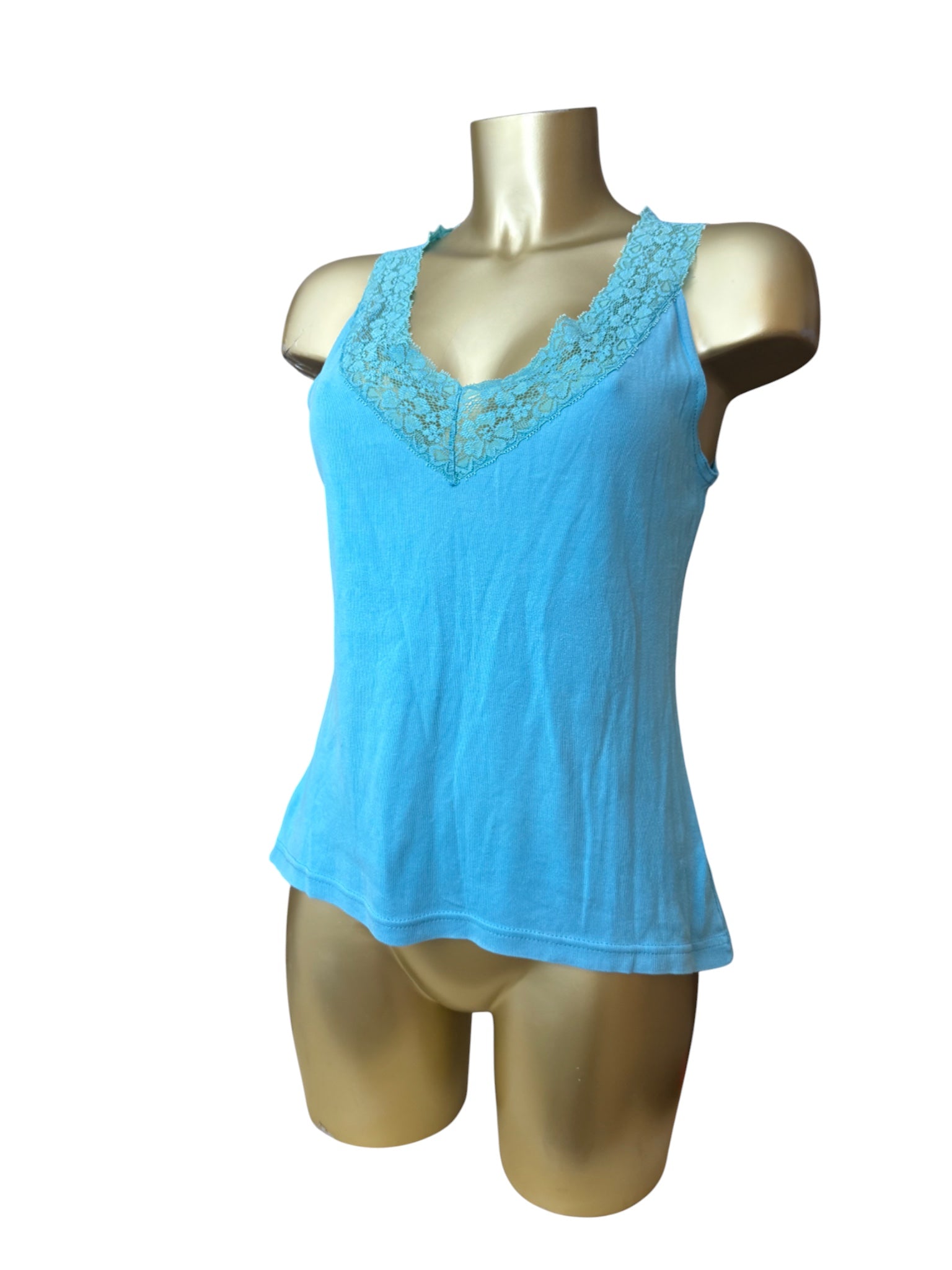 Blue cotton lace neck tank top (XL)