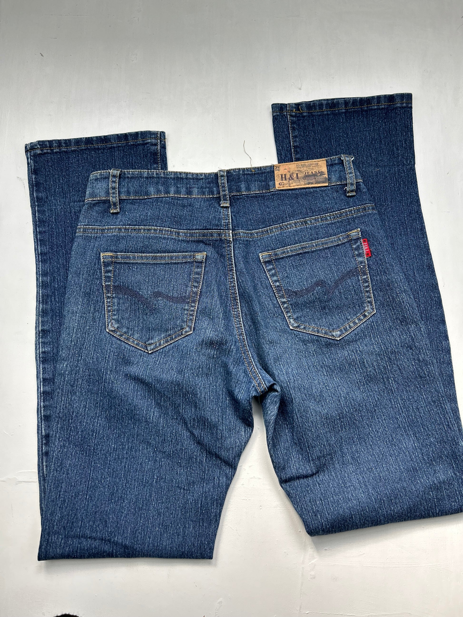 Blue denim mid waist straight legs pants (S)