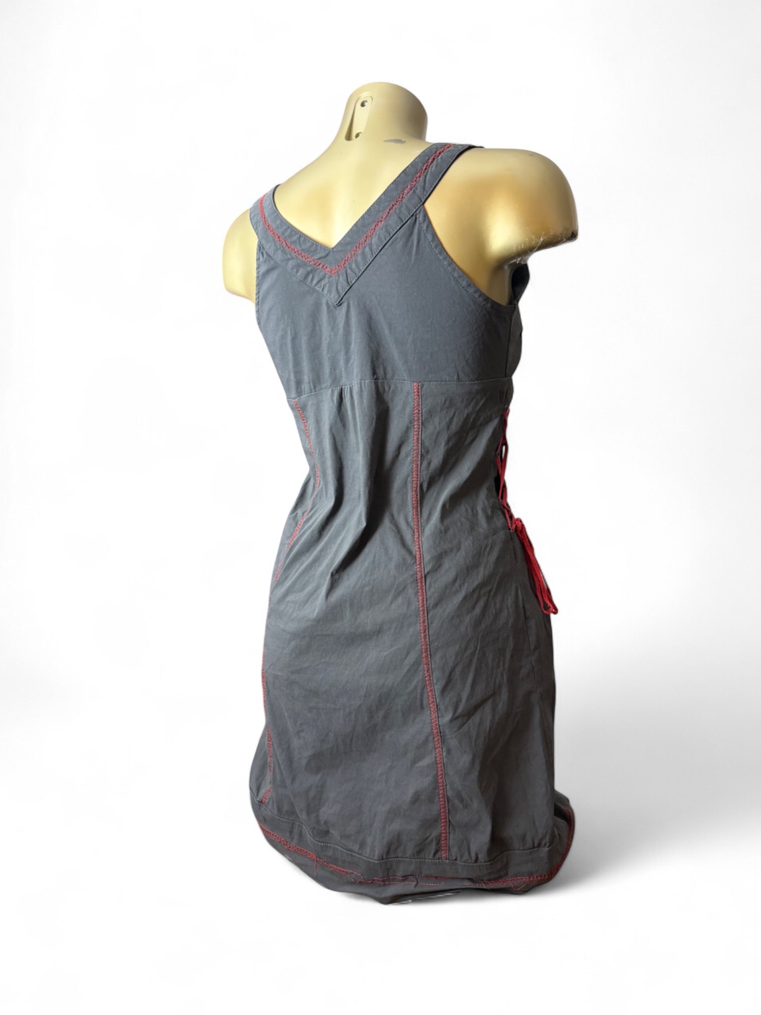 Grey & red lace up utility mini dress (S/M)