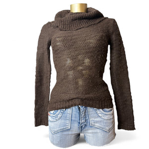 Brown turtleneck tight fit jumper (S)