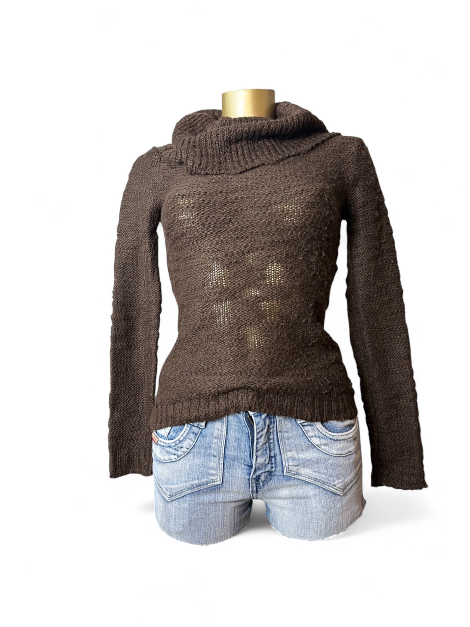 Brown turtleneck tight fit jumper (S)