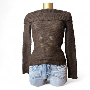 Brown turtleneck tight fit jumper (S)