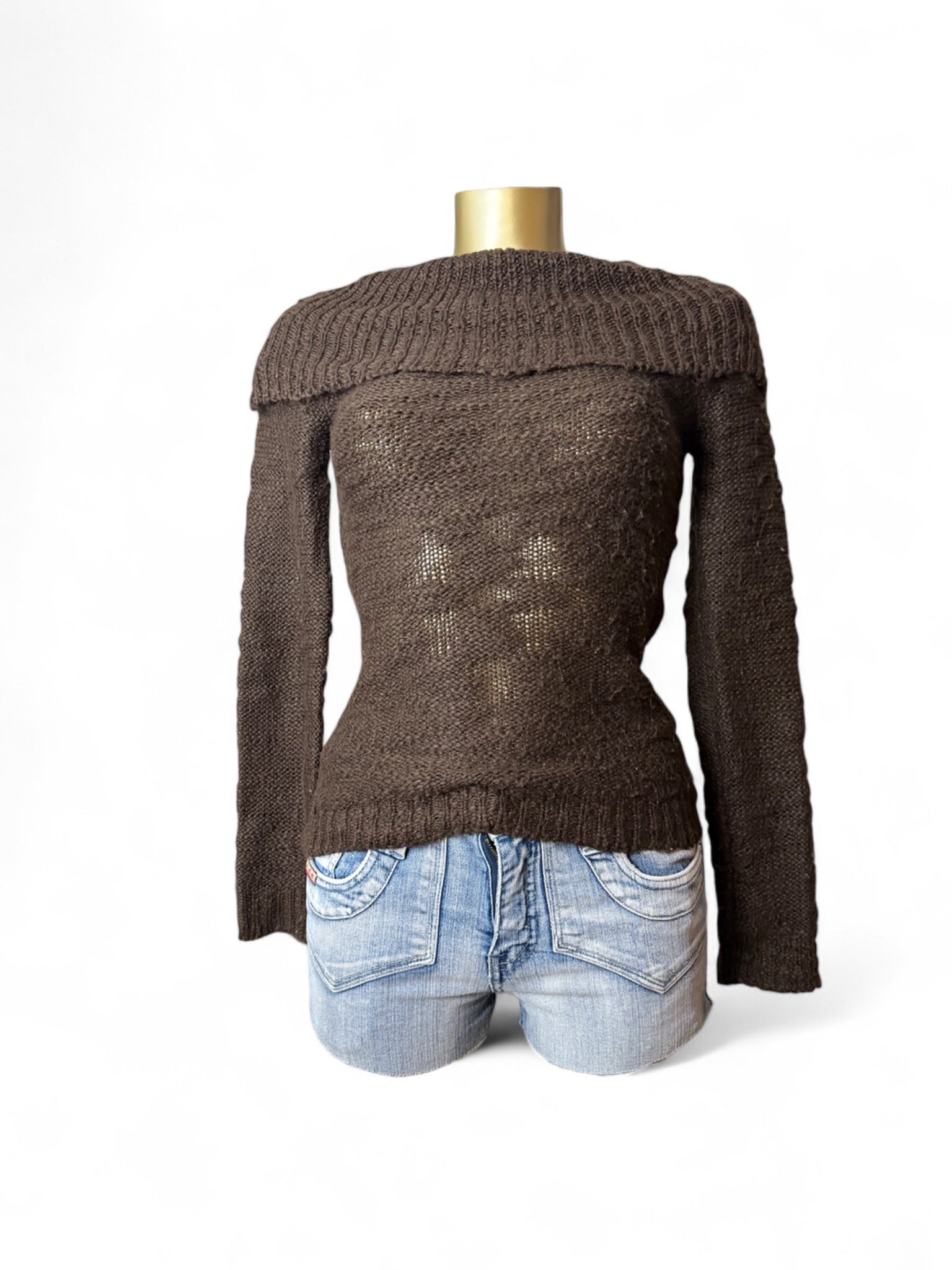 Brown turtleneck tight fit jumper (S)