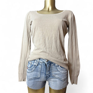 Beige tight fit cotton jumper (M)