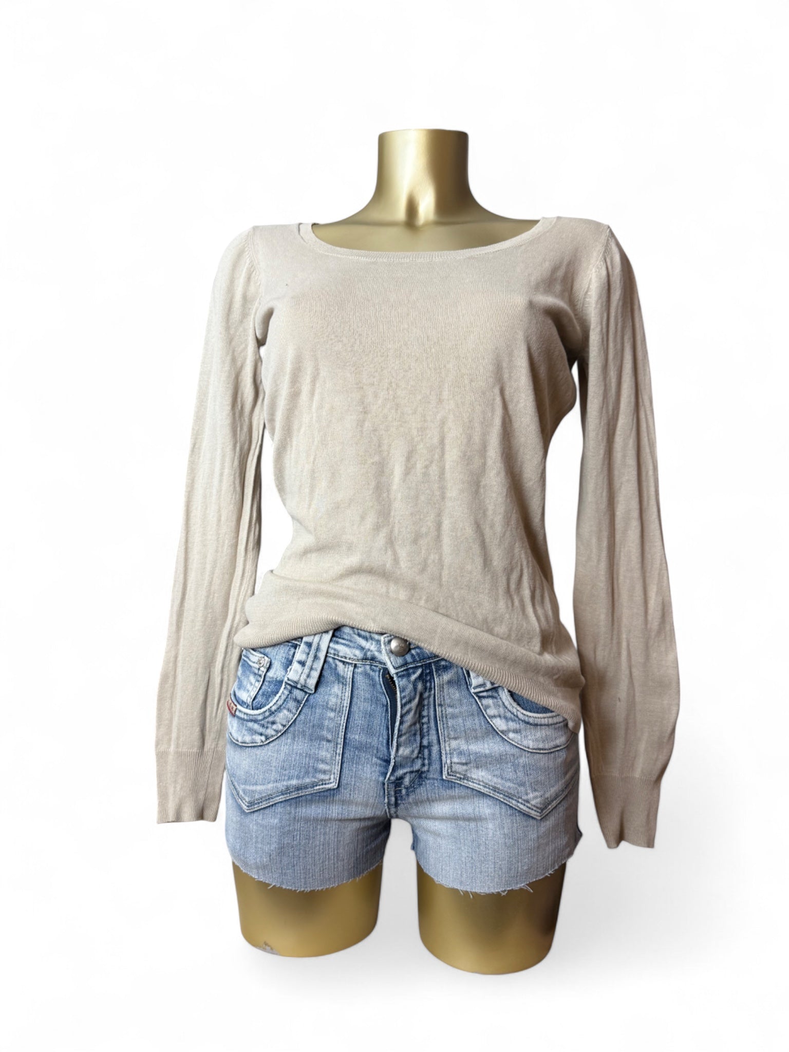 Beige tight fit cotton jumper (M)