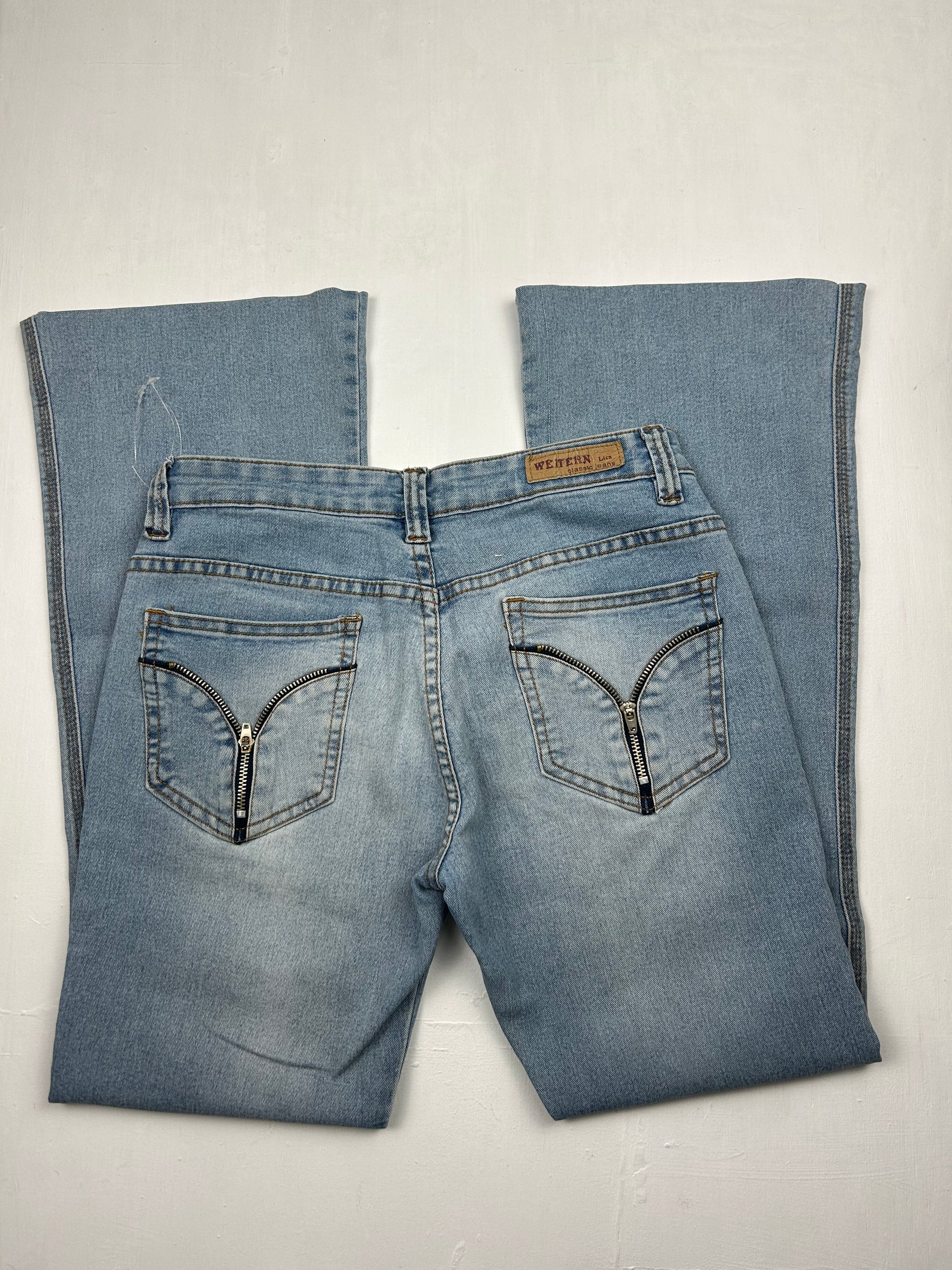 Blue denim low rise bootcut pants (S)