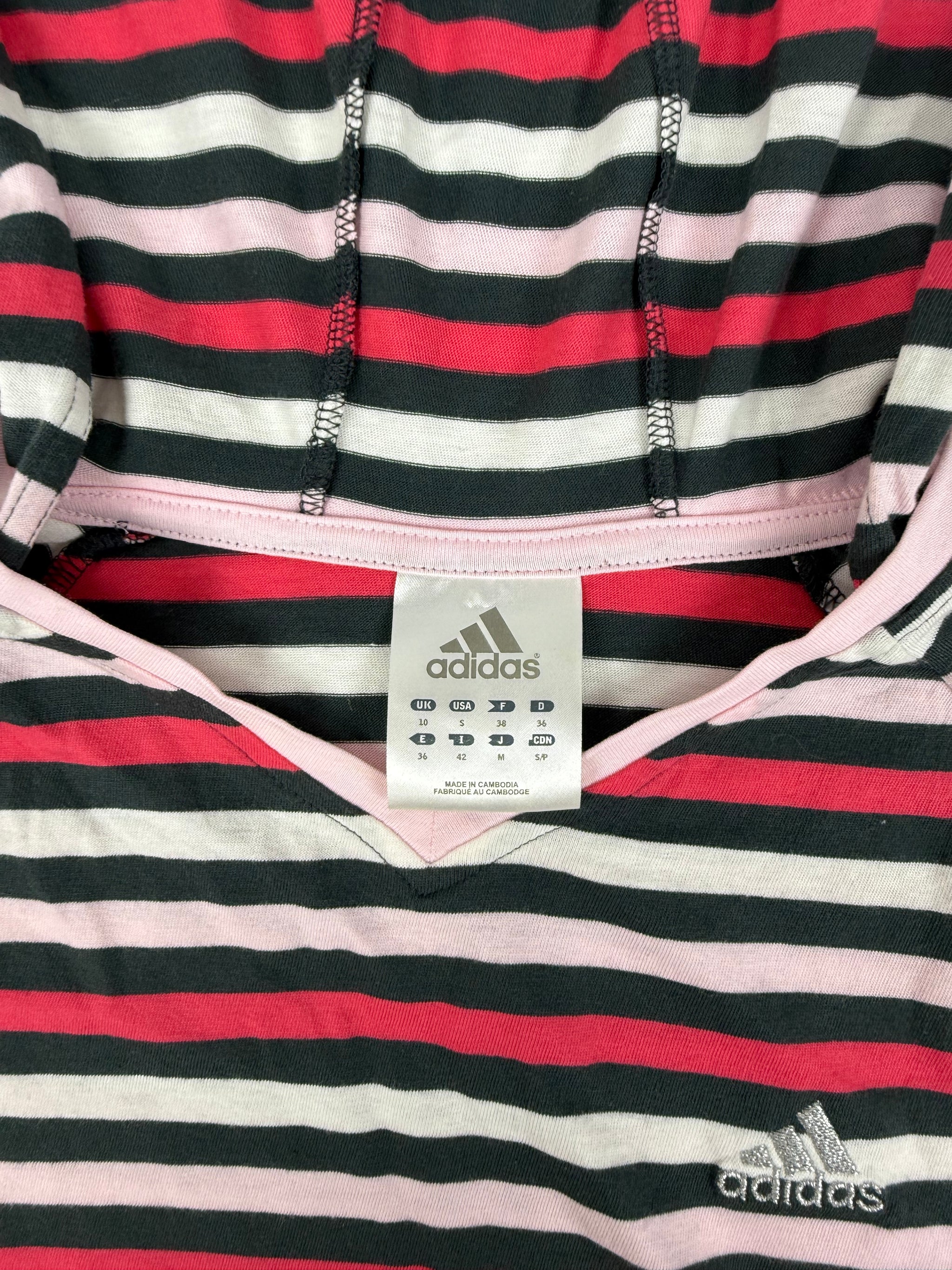Red striped cotton hooded activewear tee (L)