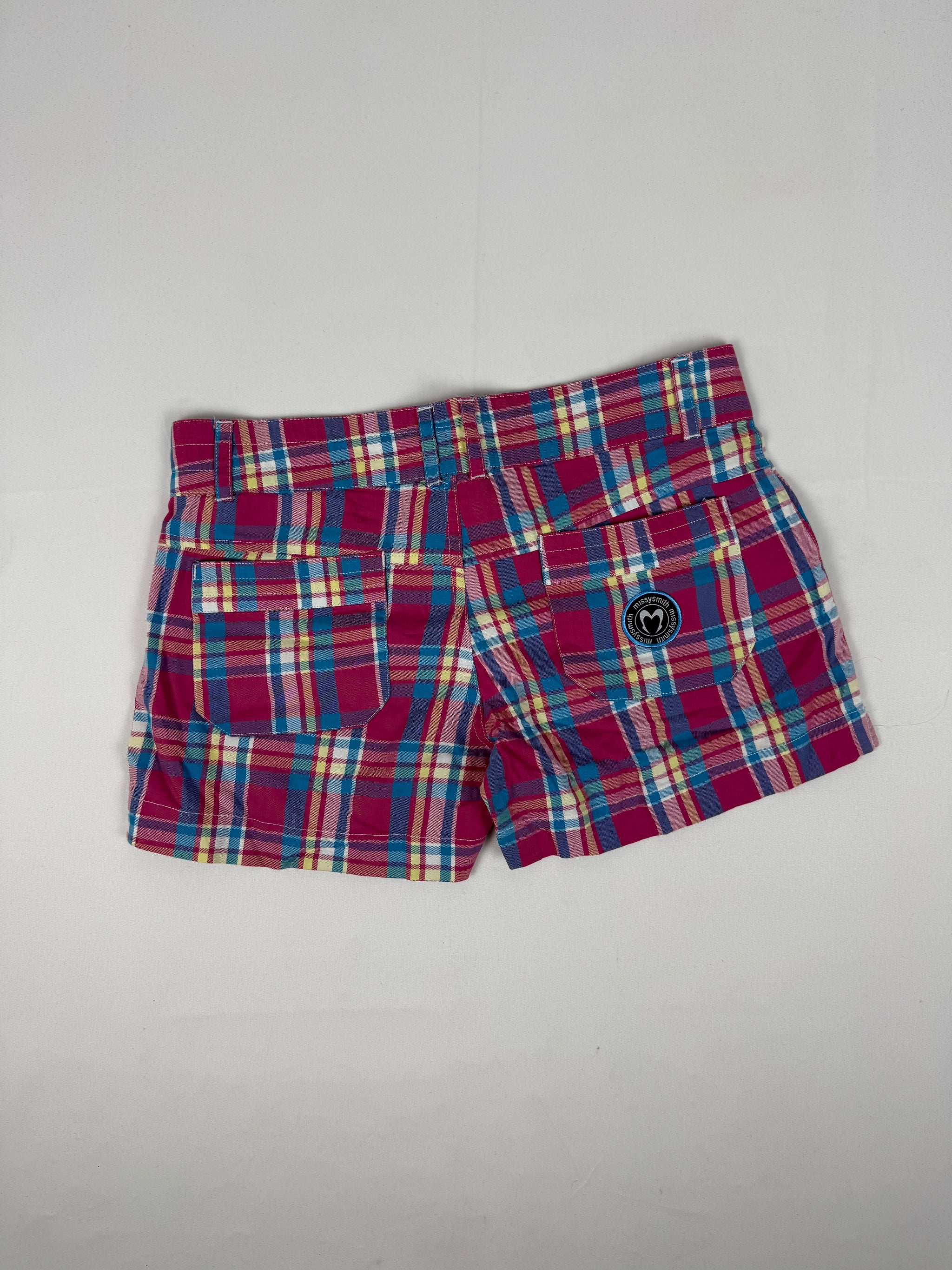 Pink check print low rise mini short (XS)