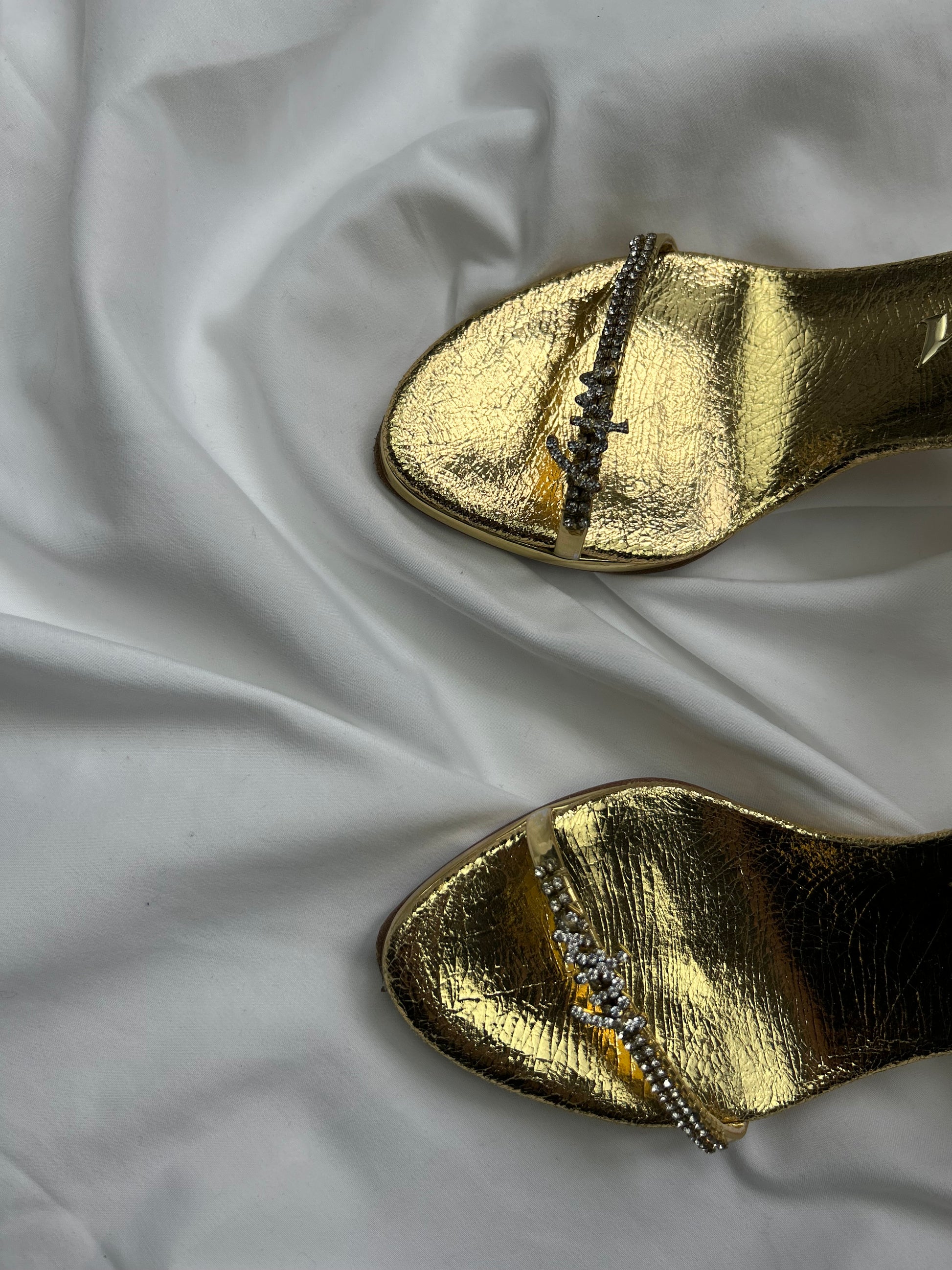Gold rhinestones 100% real leather heels shoes (36)