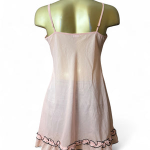 Baby pink mesh lettuce hem babydoll mini dress (XL)