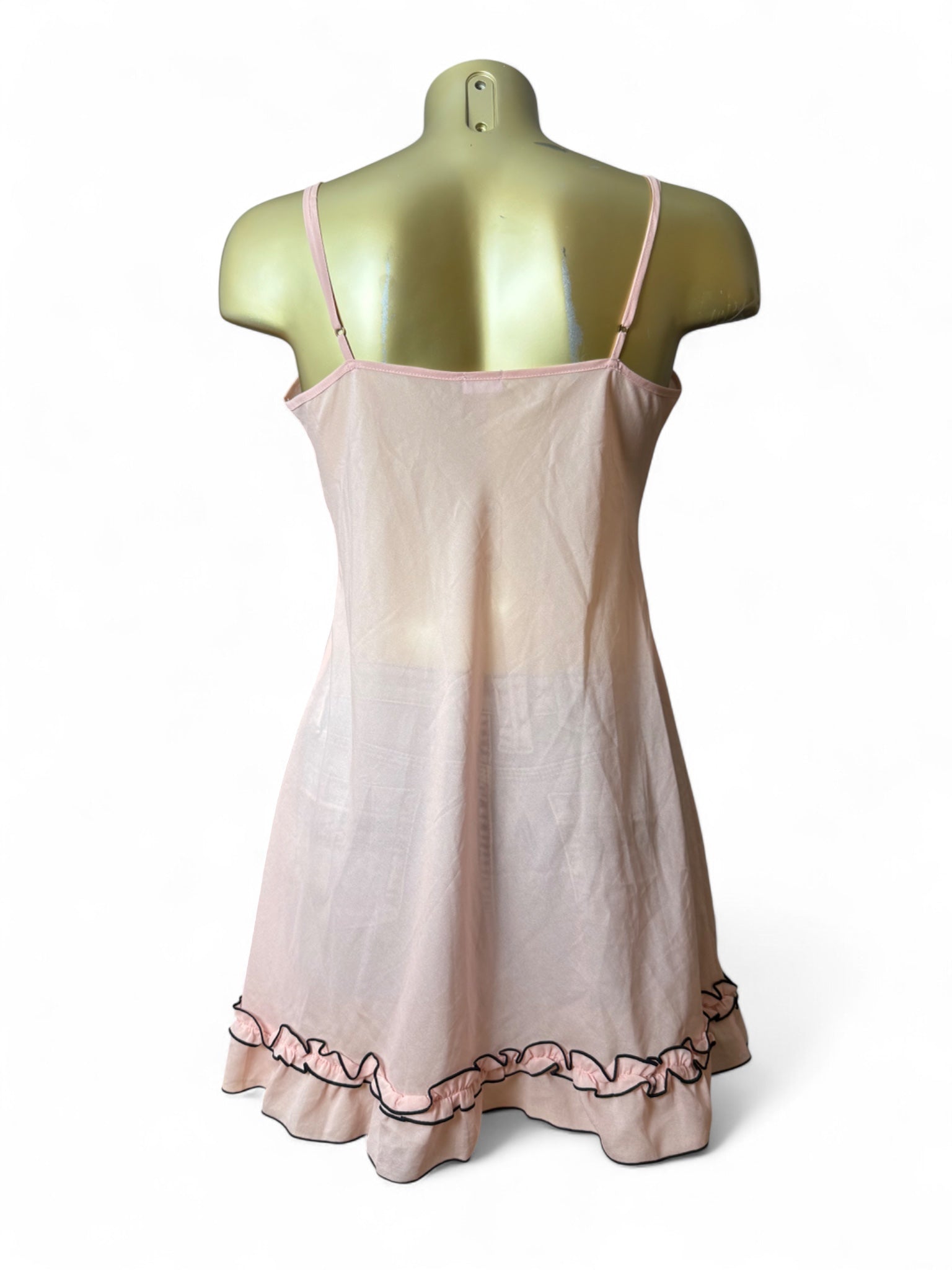 Baby pink mesh lettuce hem babydoll mini dress (XL)