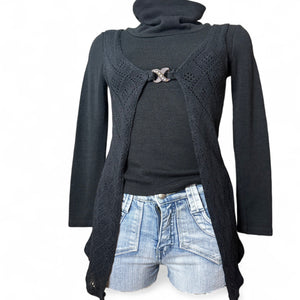 Black turtleneck 2 in 1 cardigan jumper (S)