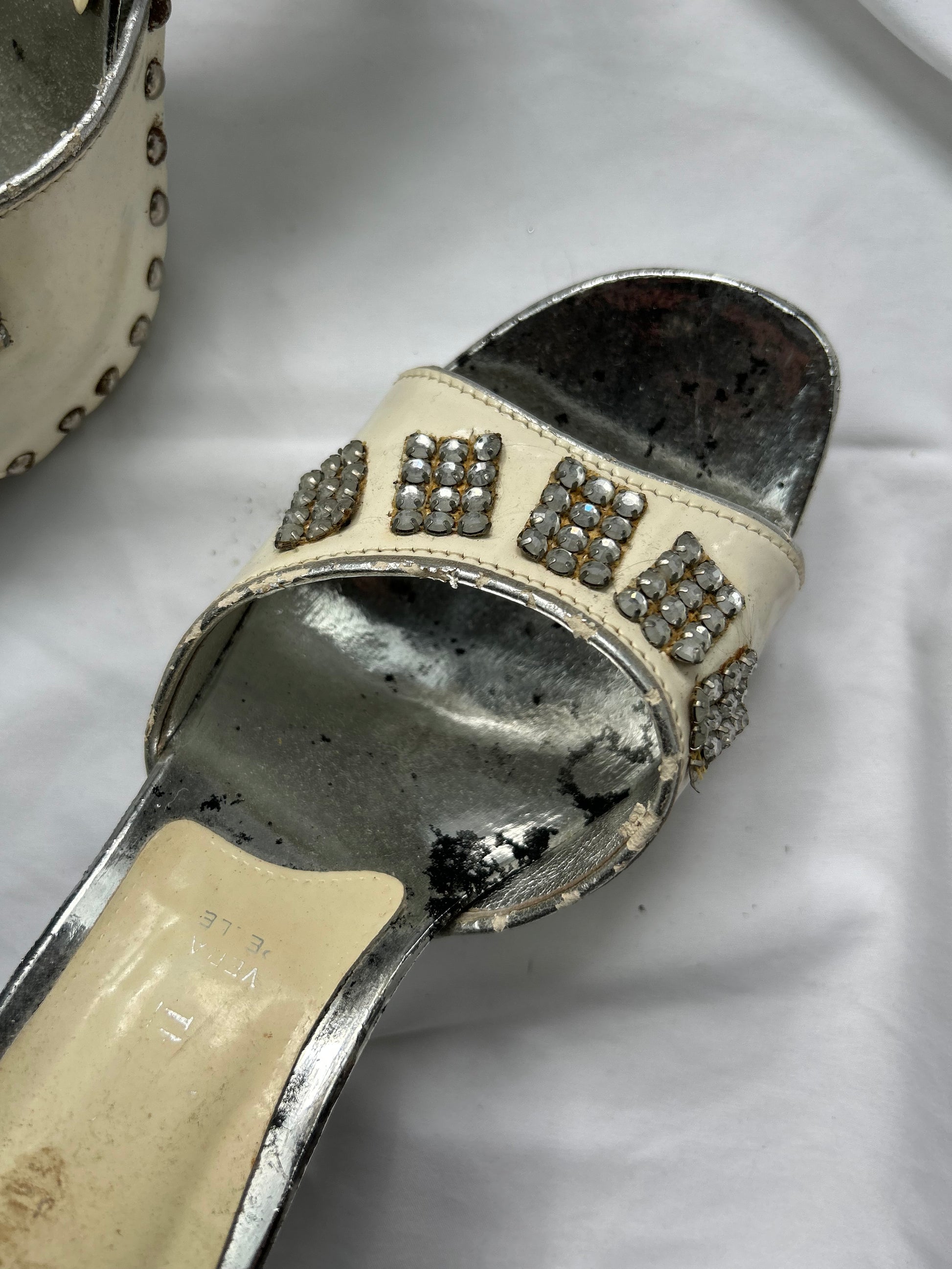 Silver rhinestones 100% real leather heels mules (39)