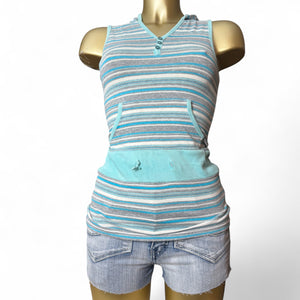 Grey striped 100% cotton sleeveless hooded top (XS)