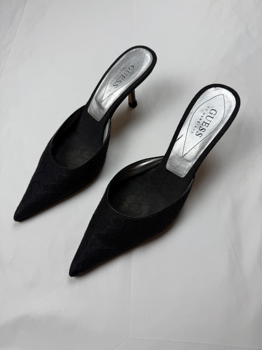 Black pointed toes kitten heels mules (38)