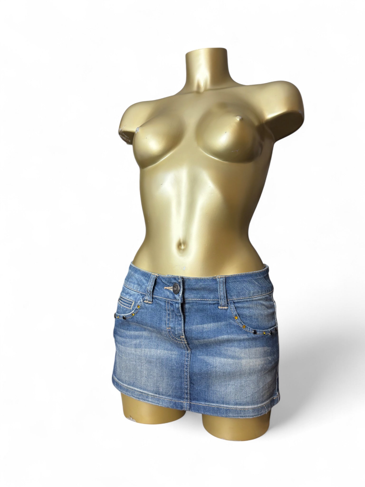 Blue low rise denim mini skirt (XS)