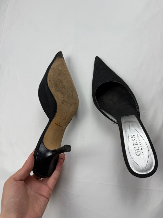 Black pointed toes kitten heels mules (38)
