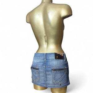 Blue low rise denim mini skirt (XS)