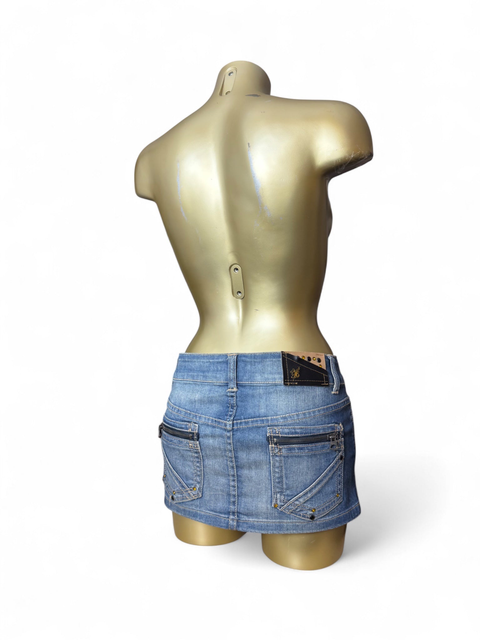 Blue low rise denim mini skirt (XS)