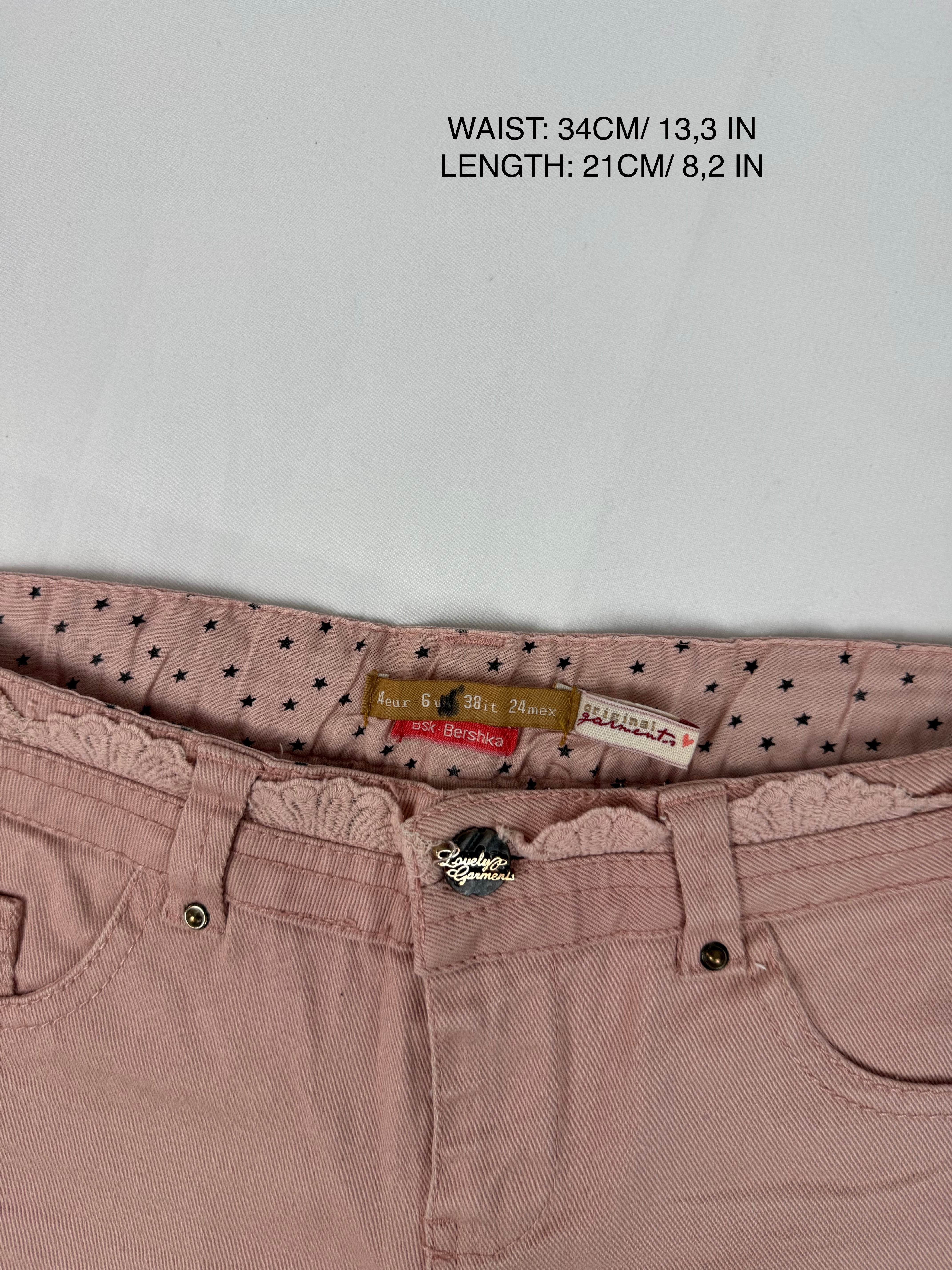 Pink denim low rise mini short (XS)