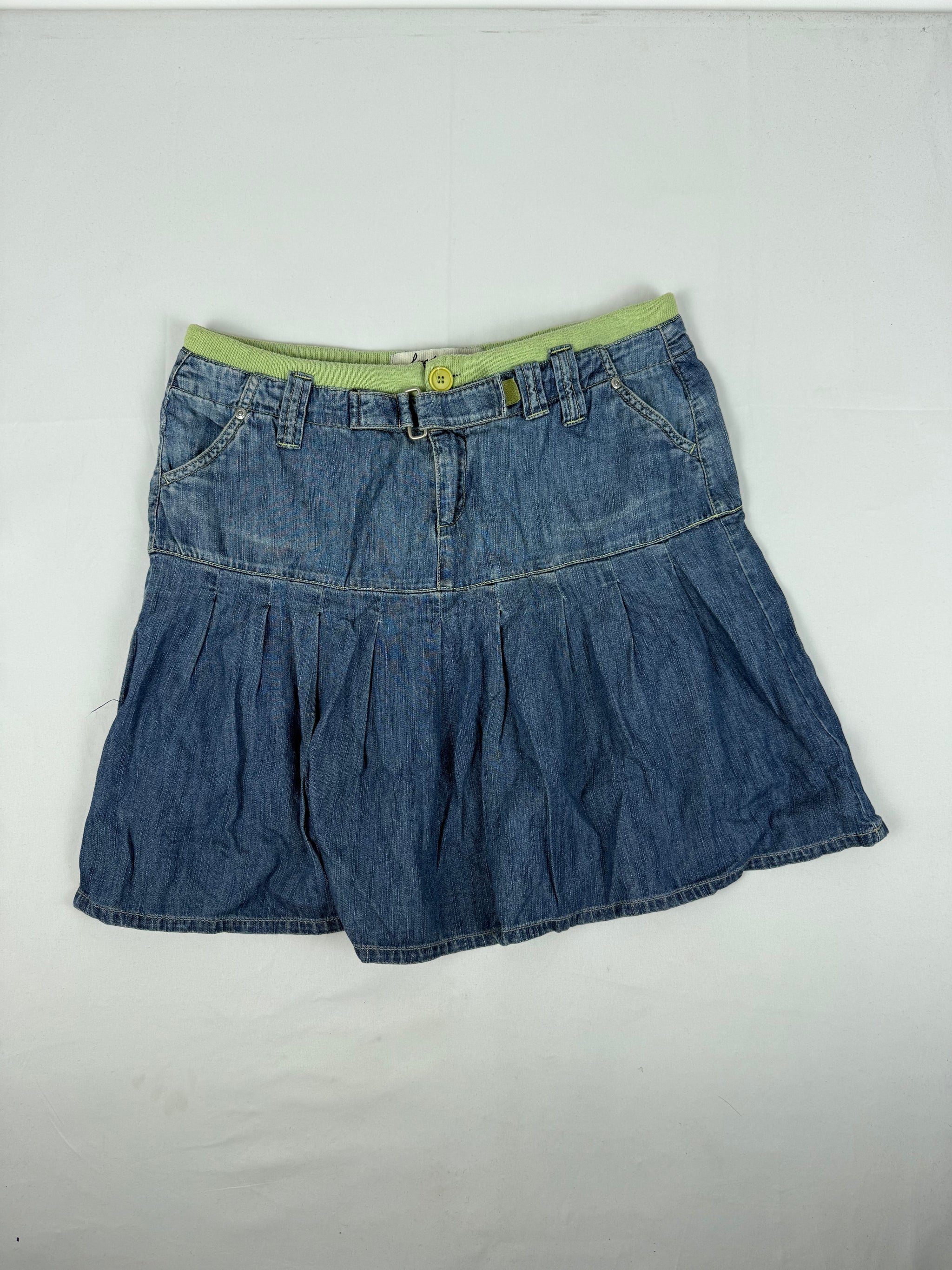 Blue denim low rise pleated mid skirt (M/L)