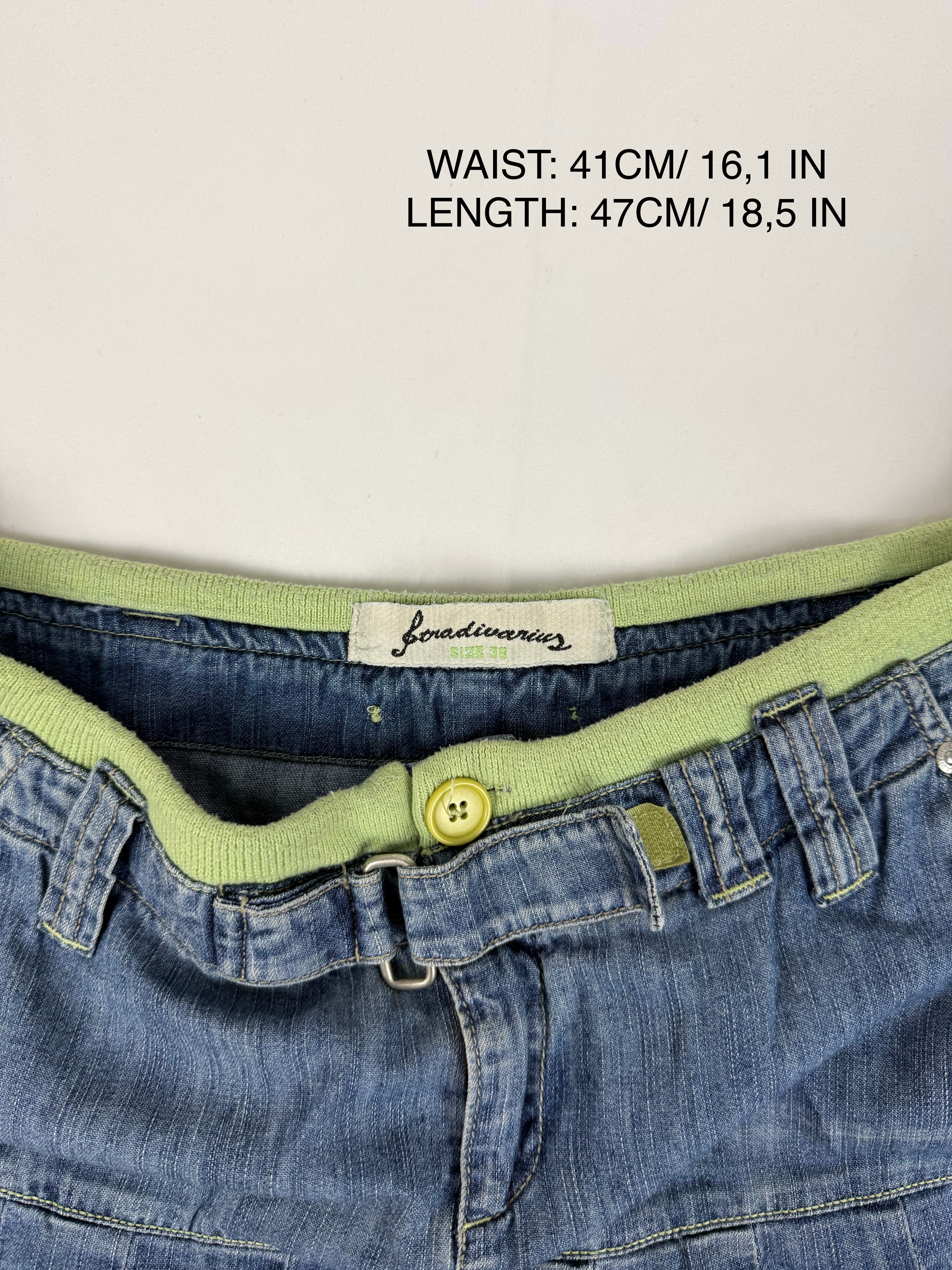 Blue denim low rise pleated mid skirt (M/L)